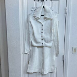 Cozy White Knit Cardigan and Pants Set